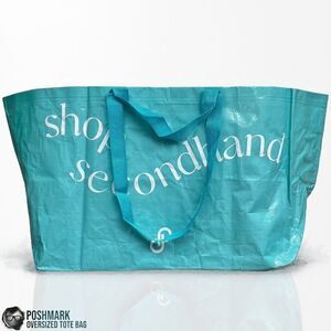 POSHMARK SHOP SECONDHAND OVERSIZED DOUBLE-HANDLE TOTE BAG IN TURQUOISE BLUE NEW